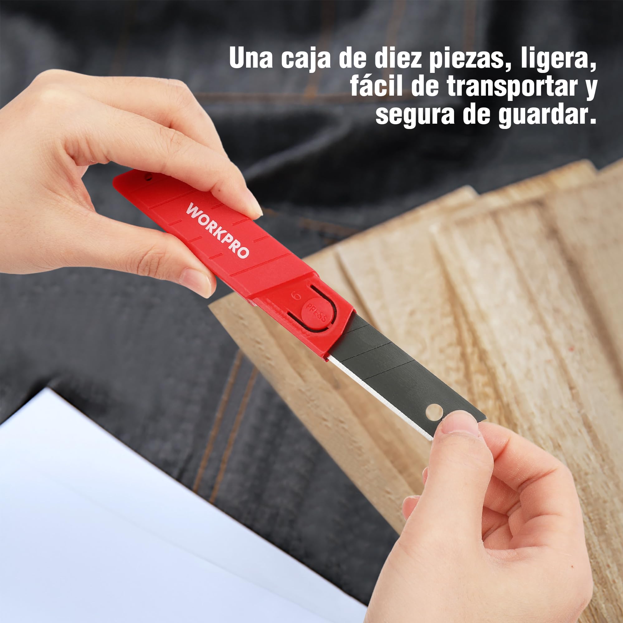WORKPRO Juego de Cuchillas Cutter, 100 Piezas Hojas para Cuter Profesional a Presión de 8 Segmentos, Cuchillas de Repuesto SK5, 0,5 mm de Grosor y 18 mm de Ancho con Caja | Hojas SK5 de 18mm y 0,5mm para Cutter Profesional de Cuchillas Separables, Caja Or