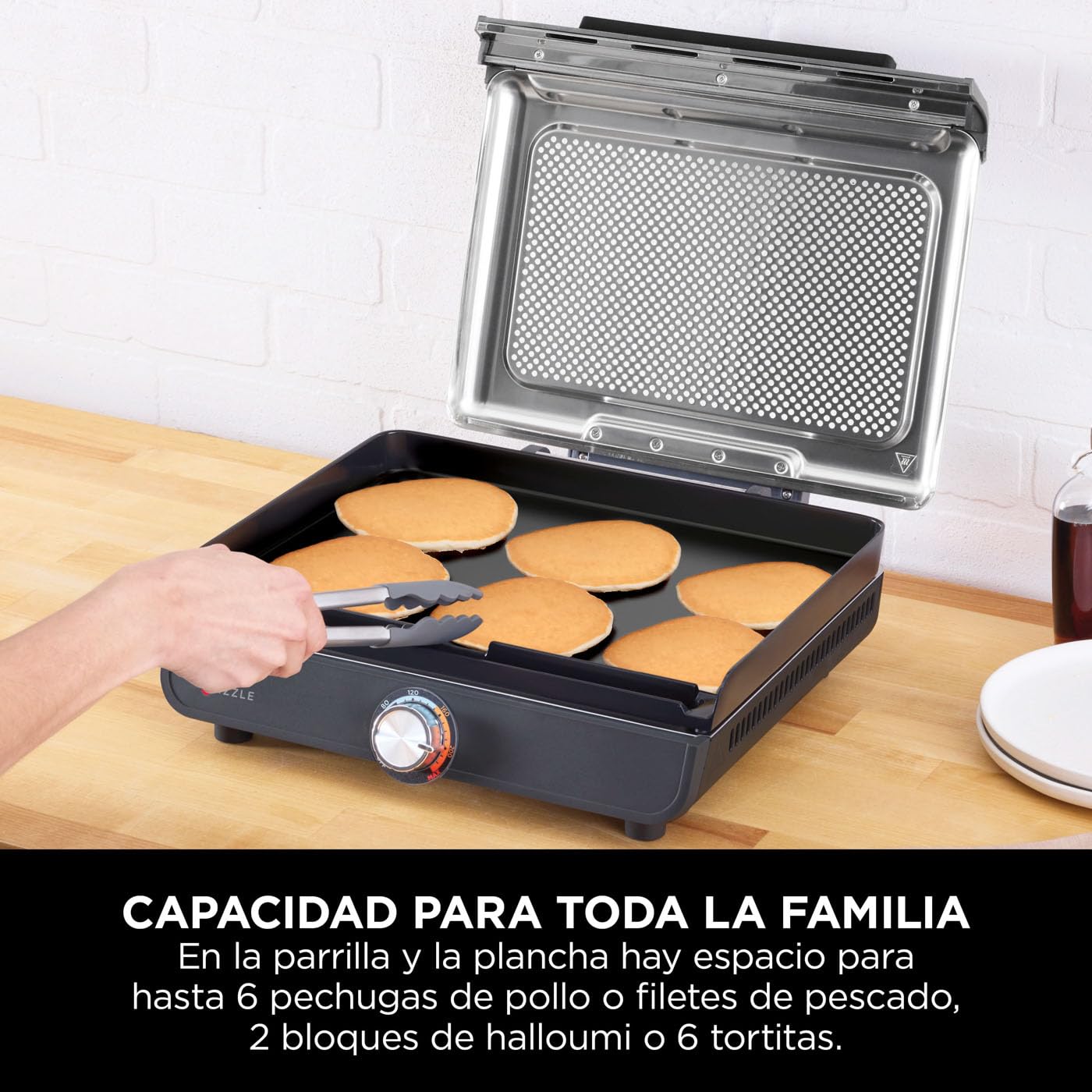 Ninja Sizzle Parrilla y Plancha de Interior Eléctrica, Gris, GR101EU | Dos Placas Intercambiables Antiadherentes, Aptas para Lavavajillas, Bandeja para Grasa, Control de Temperatura y Recetas