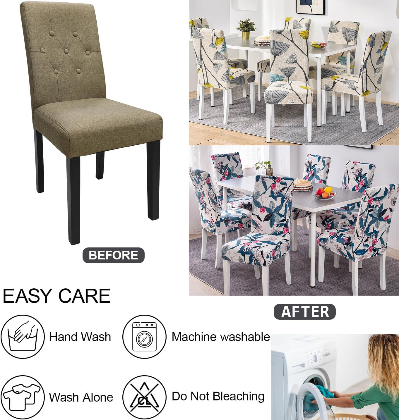 JMYDecor Coprisedie con Schienale, 6 Pezzi Coprisedia Elastico per Coprisedie Sala da Pranzo Rivestimento Sfoderabile, Fodere Sedie con Schienale Copertura Protettiva per sedie