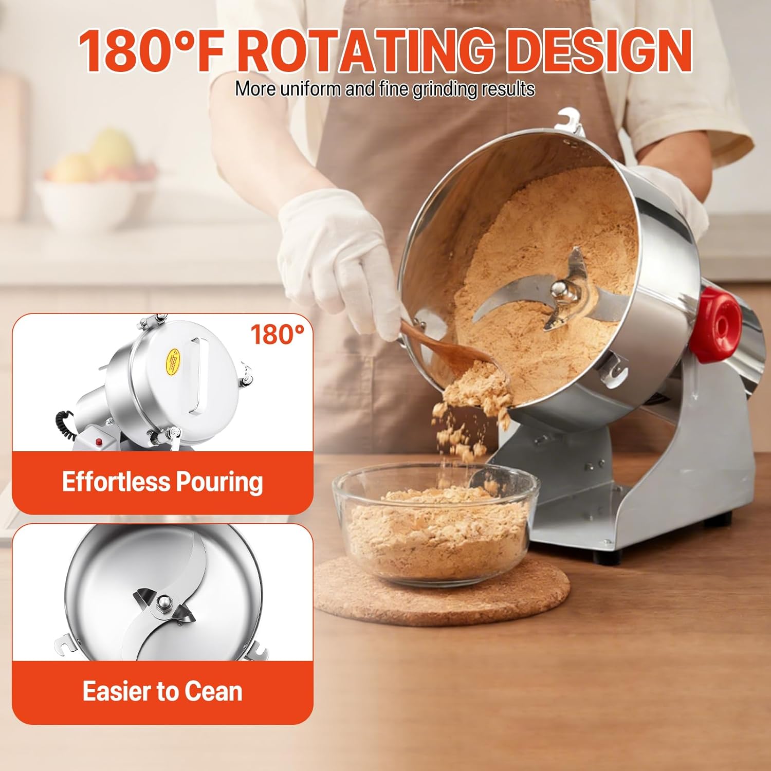 2500g Electric Grain Mill Grinder, 4500W High Power Commercial & Home Flour Mill, 110V Stainless Steel Wheat Grinder, 50-300 Mesh Dry Spice Mill with Accessories
