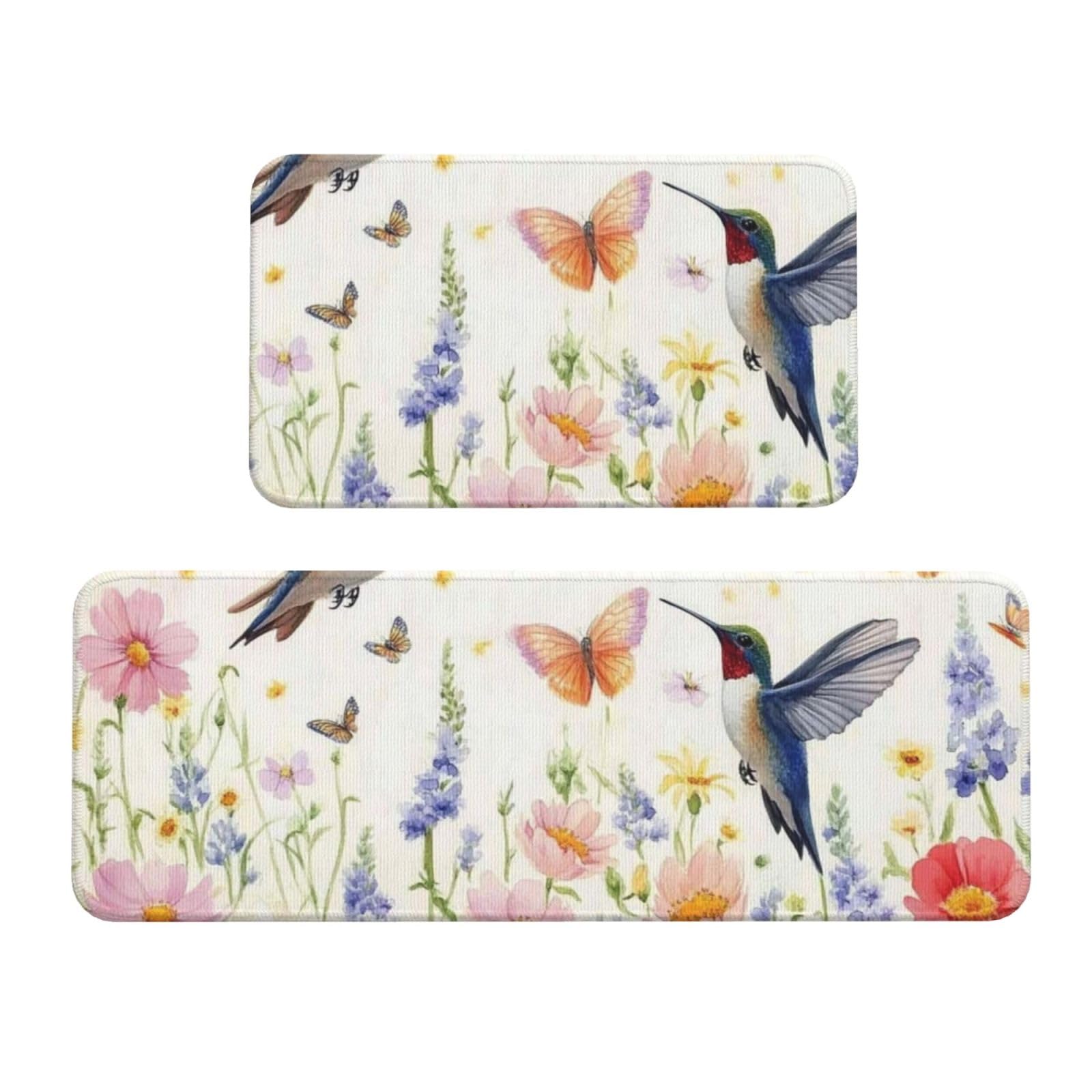 Tapetes de cocina para suelo con diseño de flores y mariposas, ideales para el fregadero