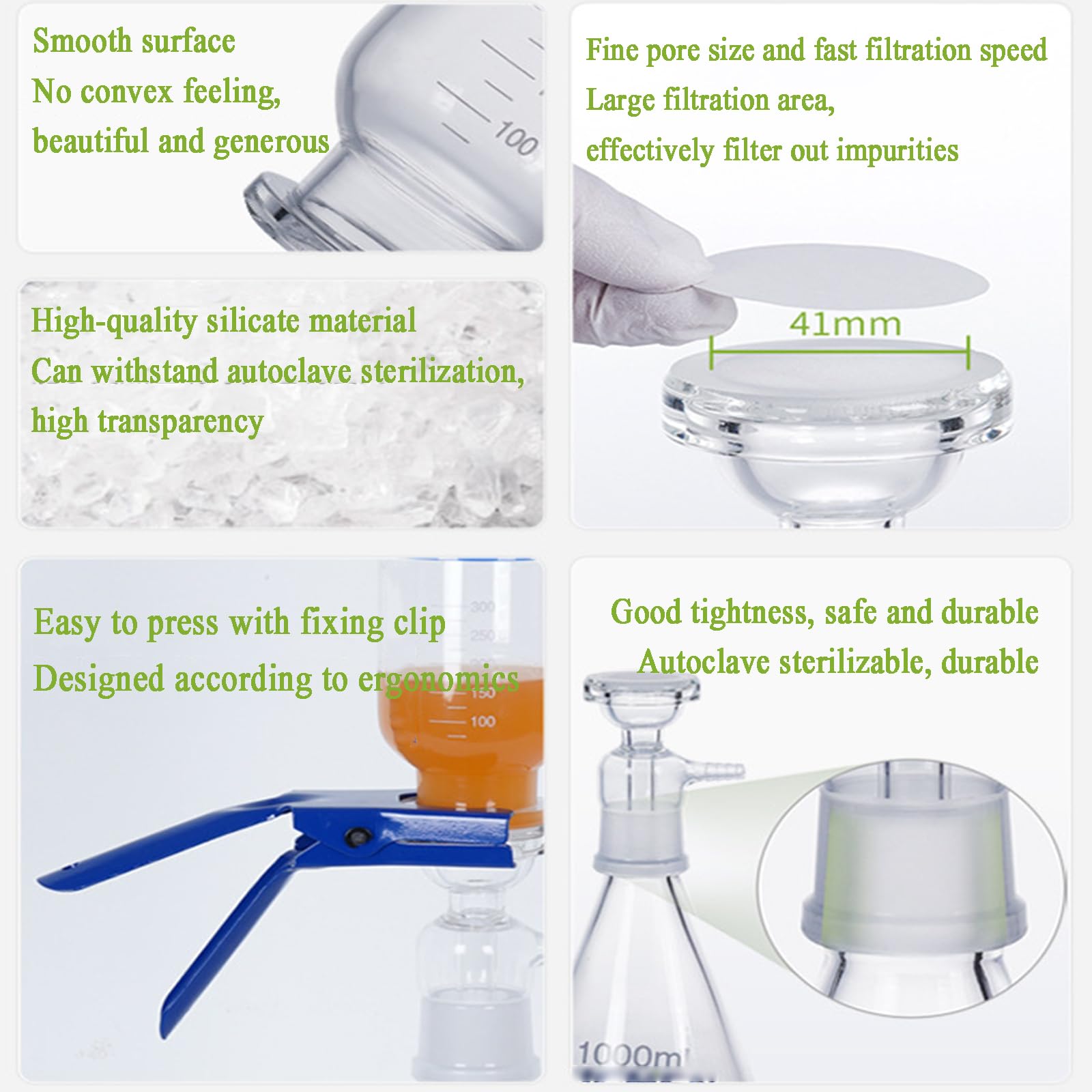 Unidad De Filtrado De Vidrio para Laboratorio, Filtro De Solvente De Vidrio, Embudo De Filtración De Unidad De Vacío, Aparato De Destilación De Filtración De 1000 Ml, para Filtrado Solvente
