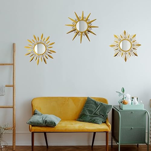 Vista 40 de Manortang Decoración de pared dorada de metal de 9 pulgadas, arte abstracto de sol, luna y estrella, arte de pared adornado con planeta místico