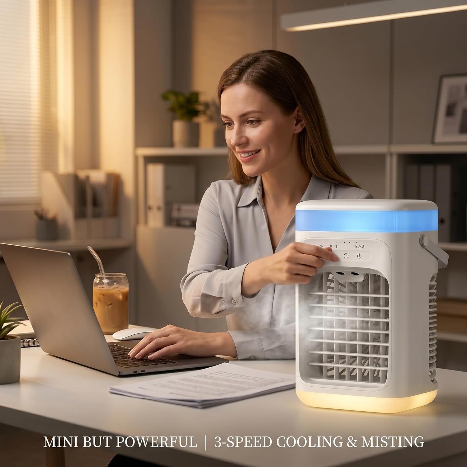 Air Cooler, Mini Air Conditioner Cooling Fan, Double Mist Evaporative Cooler Fan, Usb Powered For Bedroom Desktop, White