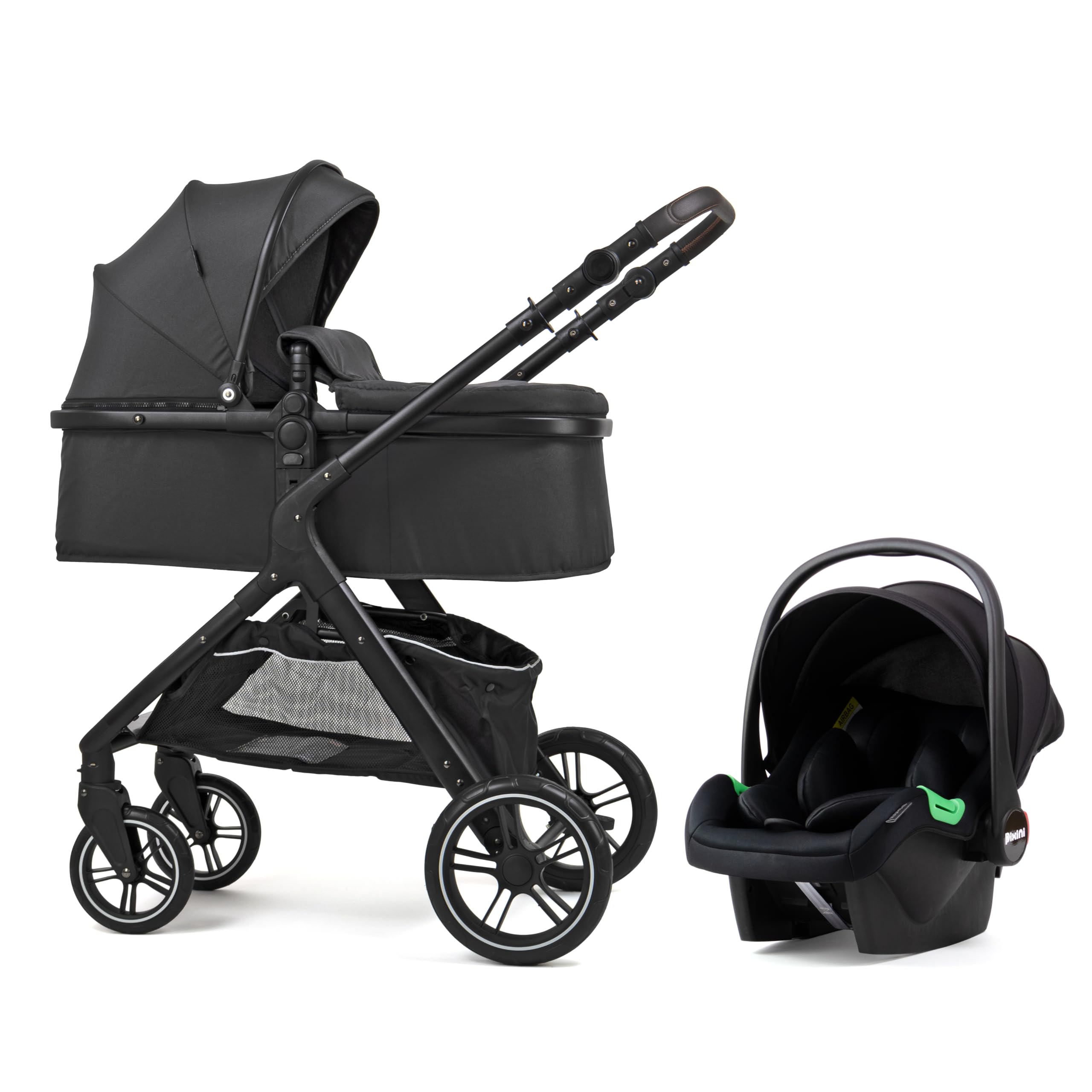 Pixini Nelio Kinderwagen Set 3in1 (schwarz) mit großem Zubehörpaket