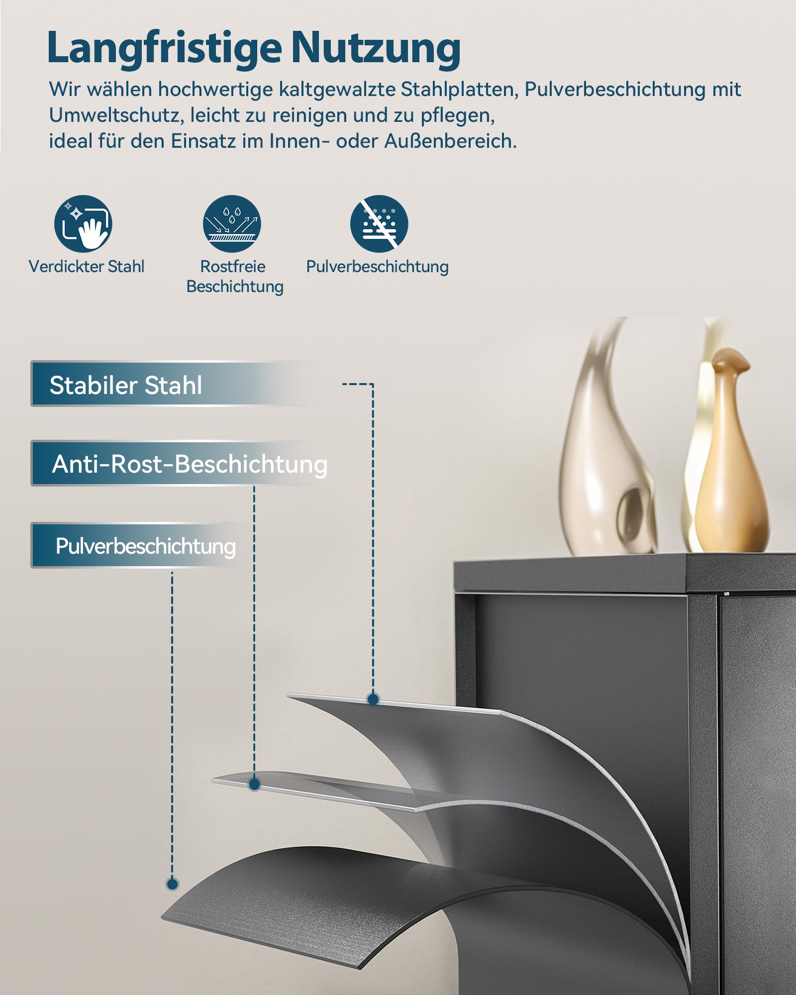 Aktenschrank, abschließbarer Garagenschrank, 2 Ebenen Büroschrank, Werkstattschrank mit verstellbaren Regalen, für Büro, Garage und Hauswirtschaftsraum, 40 x 80 x 100 cm, Schwarz
