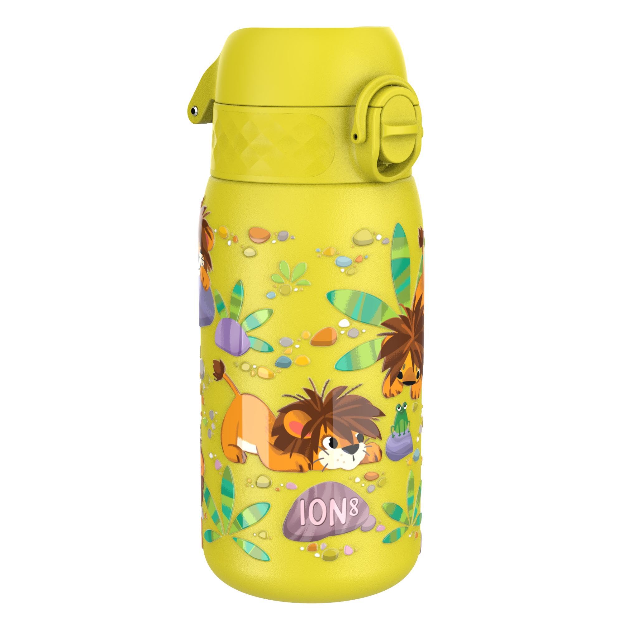 Ion8 Lightweight Steel Kids Water Bottle, 400ml/13oz, Non-Insulated, Leak Proof, Easy to Open, Secure Lock, Dishwasher Safe, Fits Cup Holders, Carry Handle, Metal Water Bottle, Baby Lions — image 1