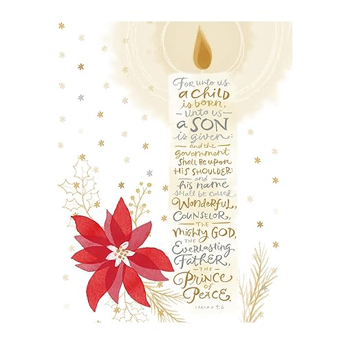 For Unto Us a Child Is Born - Christian Wall Decor Bible Verse Wall Art, Isaiah 96 Typographic Candle Design wPoinsettia Wall Print For Home Decor,