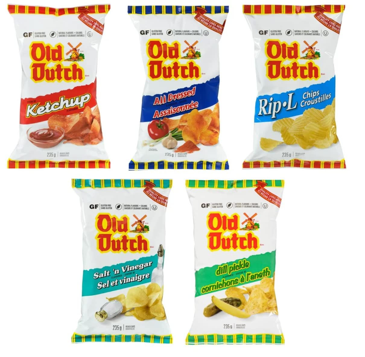 Over 2lbs of Old Dutch Chips (5ct) variety pack Ketchup