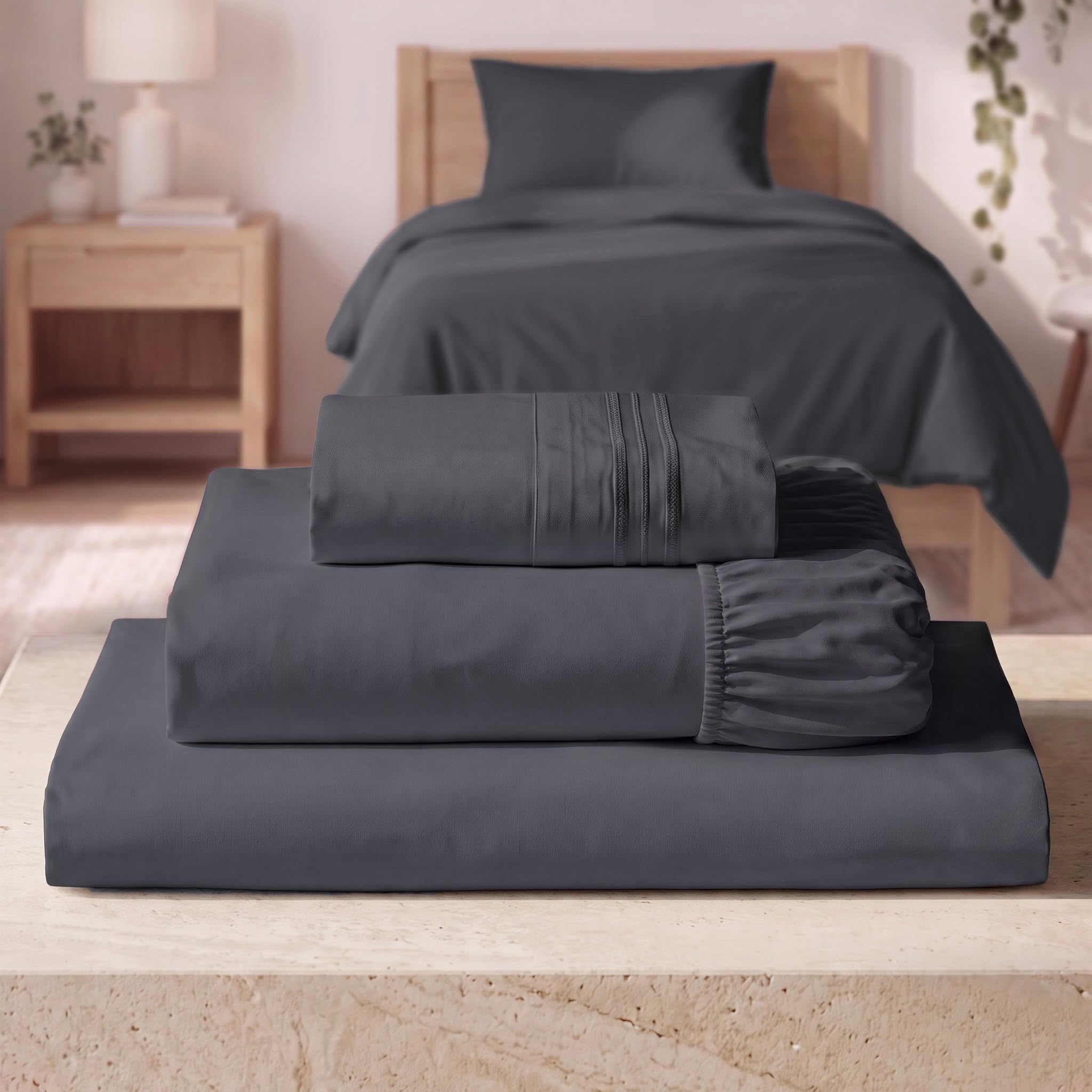 Mellanni Iconic 3-Piece, Ultra Soft Sheet Set (Twin XL, Charcoal)
