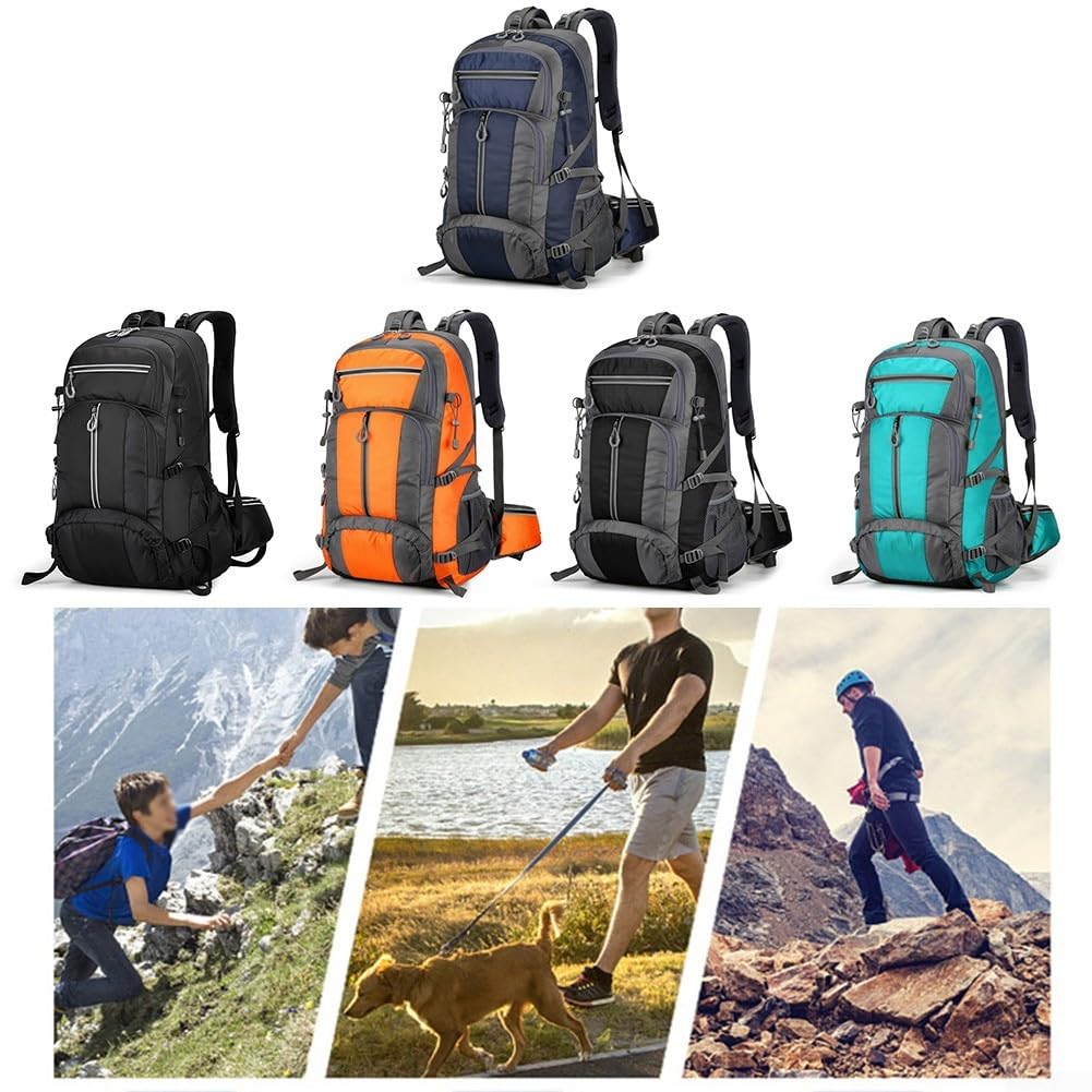 Mochila de senderismo de 50 L para aventuras al aire libre, camping, ciclismo y senderismo, con tiras de seguridad reflectantes y nailon (naranja)