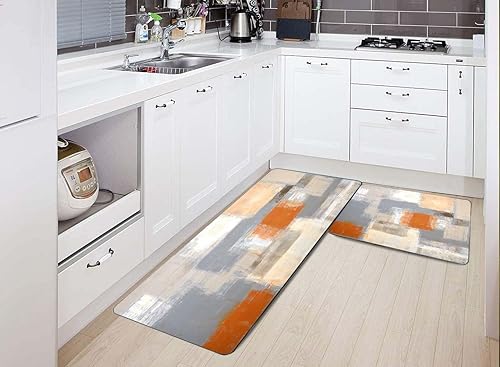 Vista 257 de TOMWISH - Tapetes de cocina para piso, color turquesa, gris, abstracto, pintura artística, 17 x 48 + 17 x 24 pulgadas, juego de alfombras de cocina