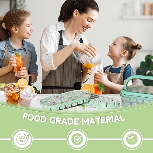 Miniatura 7 de Spectabilis Juego de bandejas grandes para cubitos de hielo para congelador con tapas y contenedor, crea 16 bloques de hielo grandes a la vez,