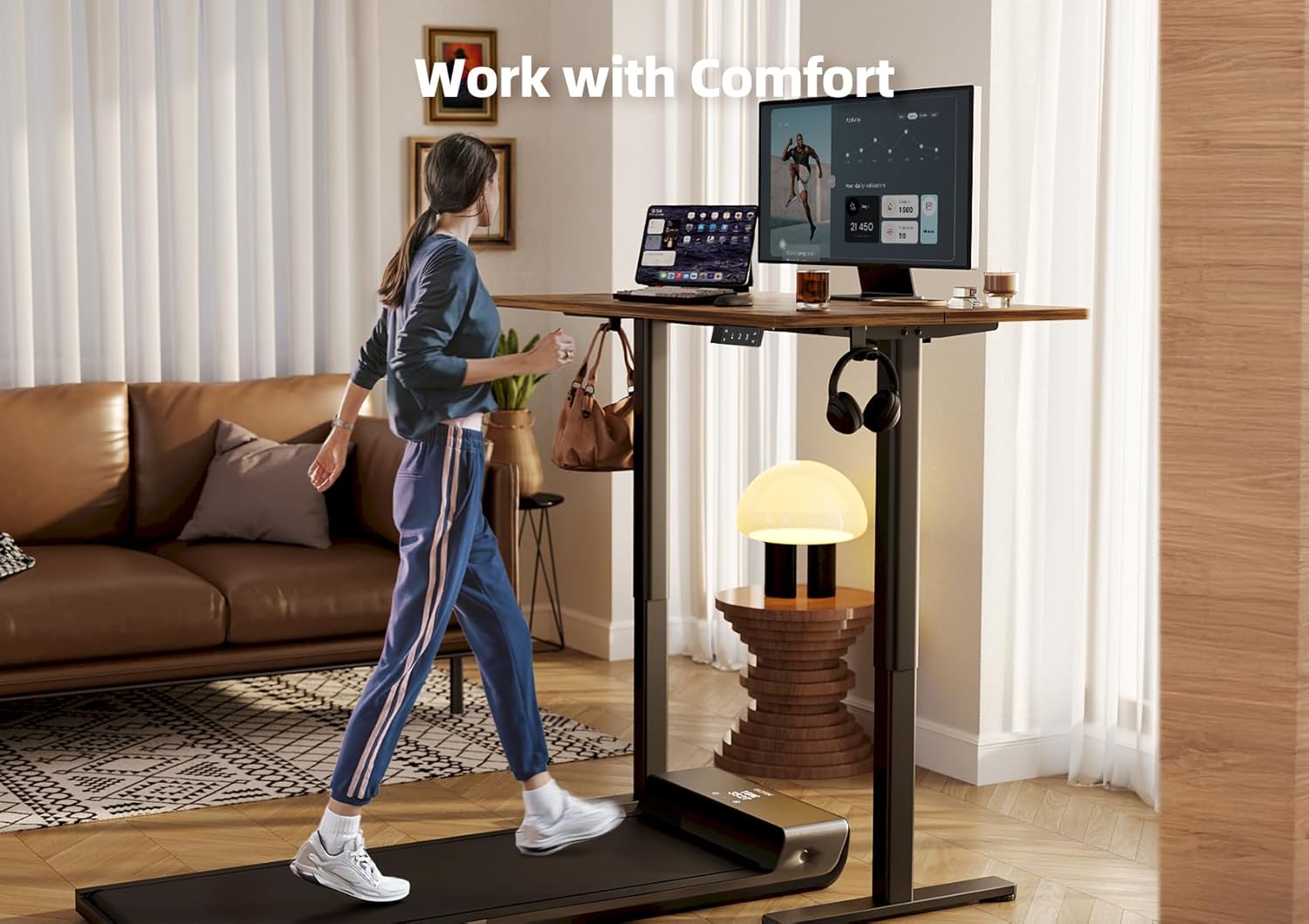 YDN Electric Standing Desk Adjustable Height, 48 x 24 Inches Stand up Desk with Cable Management, Home Office Desks with Splice Board & Black Frame, Rustic Brown Top