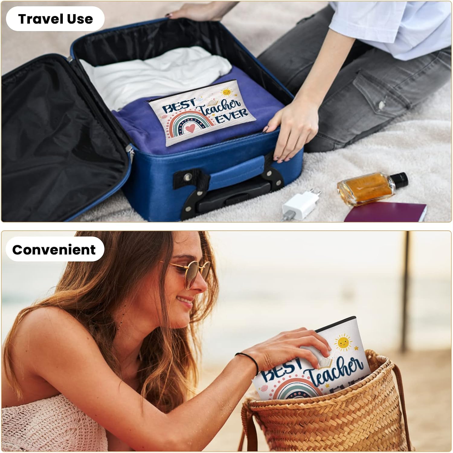 12 Pcs Teacher Appreciation Gifts Set, 6 PCS Makeup Cosmetic Bags with 6PCS Heart-Shaped Keychains with Diamonds, Valentines Graduation Gifts for Teacher - Image 5