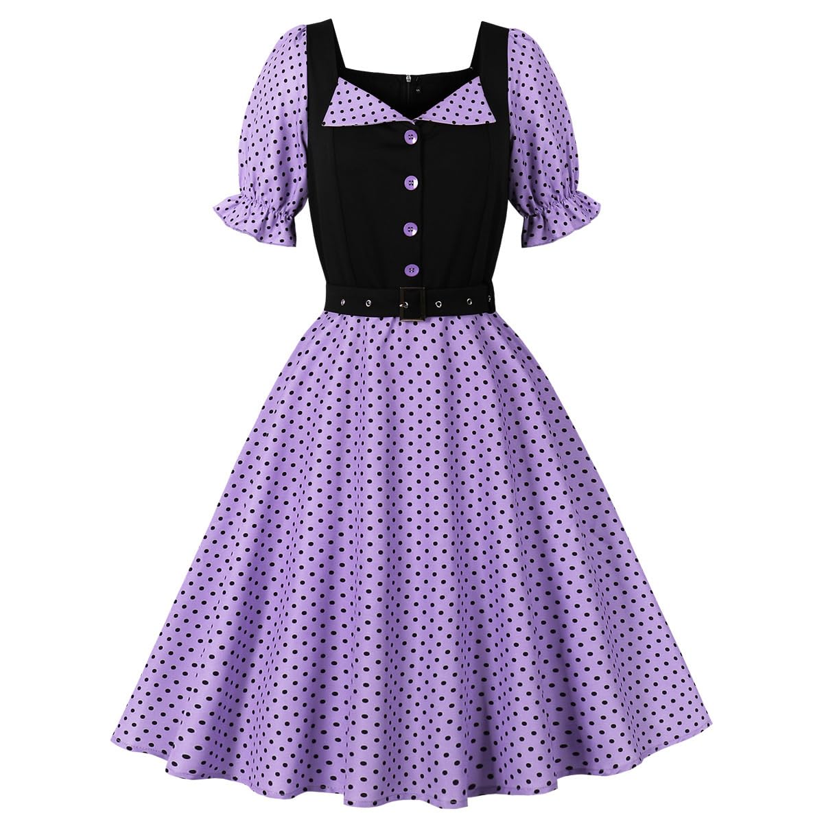 Robe rétro années 1950 pour femme - Motif à pois - Rockabilly - Manches courtes - Audrey - Pour cocktail, soirée, bal de fin d'année