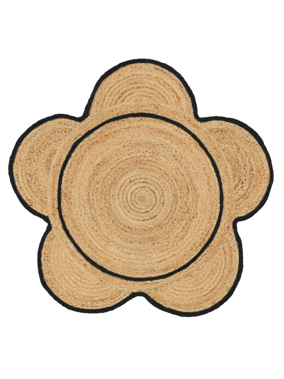 Tapis rond Ø 120 cm beige et noir à poil ras parfait pour couloir