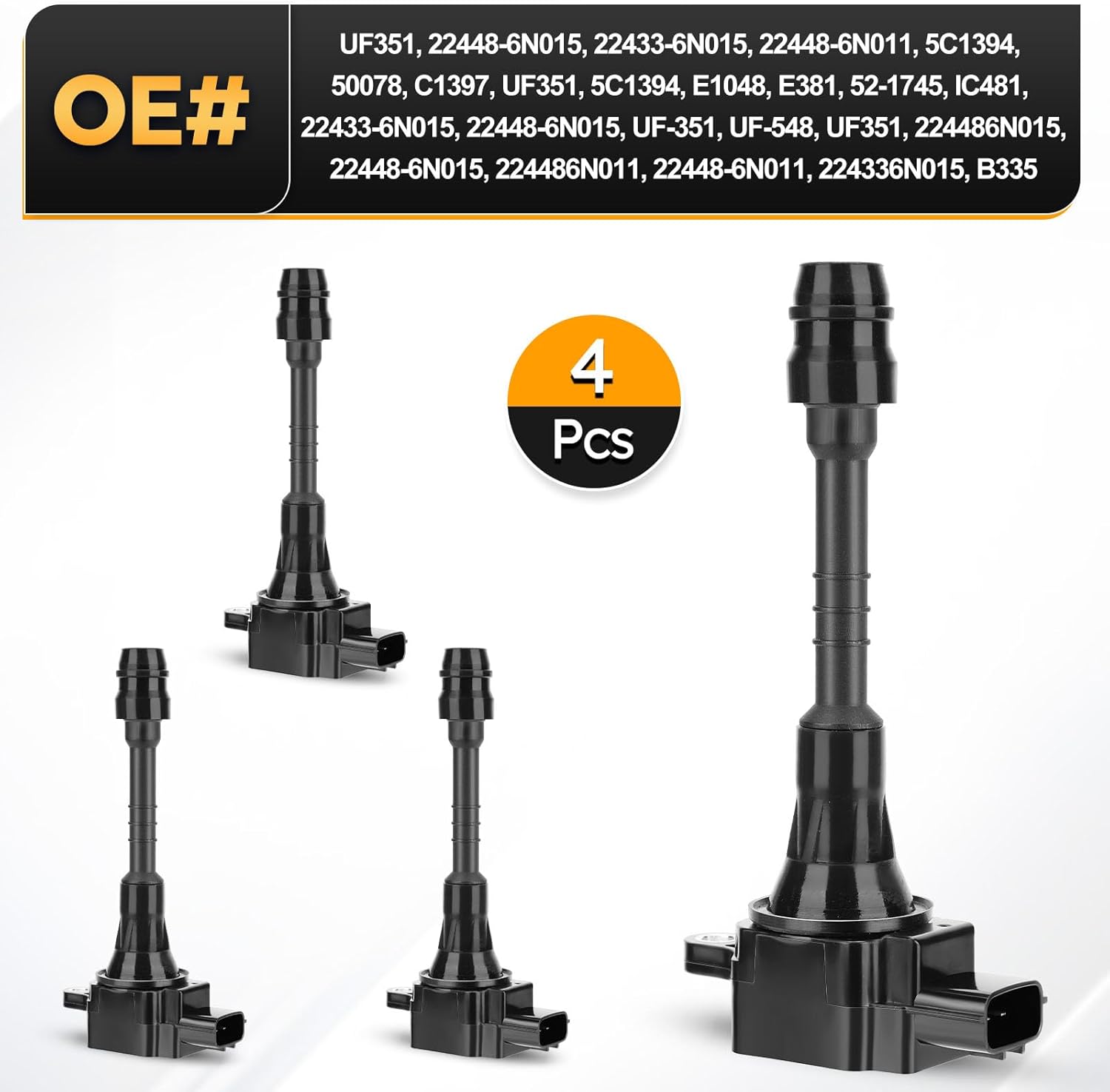 UF351 Ignition Coil Pack Compatible with 2001-2005 Nissan Almera,2002-2006 Sentra 1.8L L4 Replaces# 22448-6N015 22448-6N011 C1397 5C1394 (Set of 4)