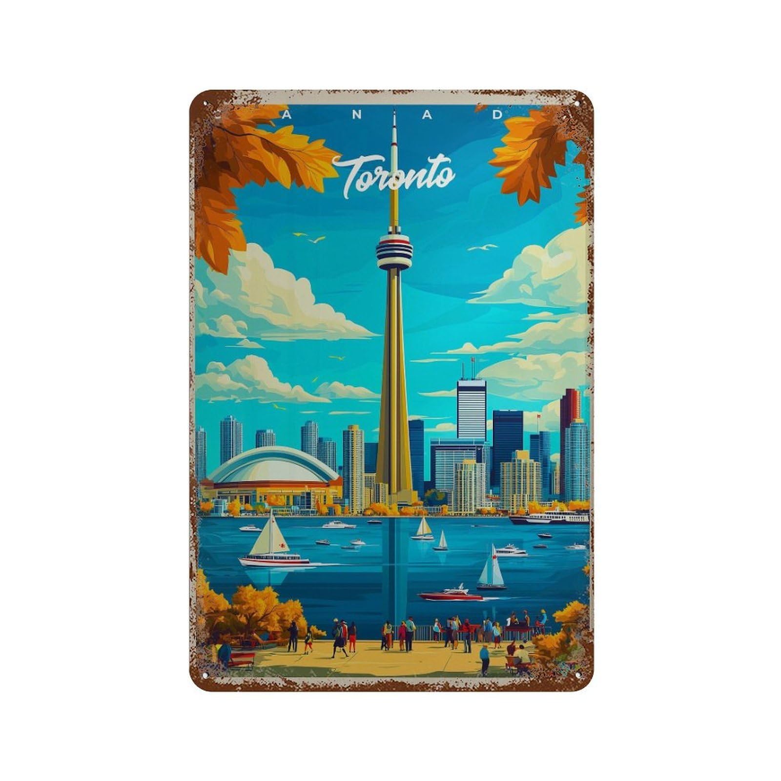 xiaoxiaoshen Toronto Travel Illustrated Cityscape Wall Decor Art Metal Tin Poster Modern Home Decor Art Home Bar Shop Decorations Vintage Sign 30x20cm