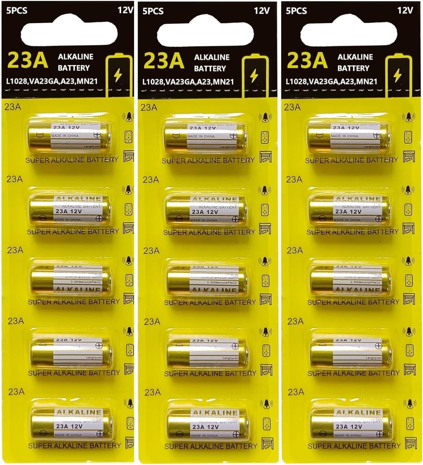23A 12V Alkaline Battery, A23 Battery,5 Pack, for Doorbells and Remote Controls