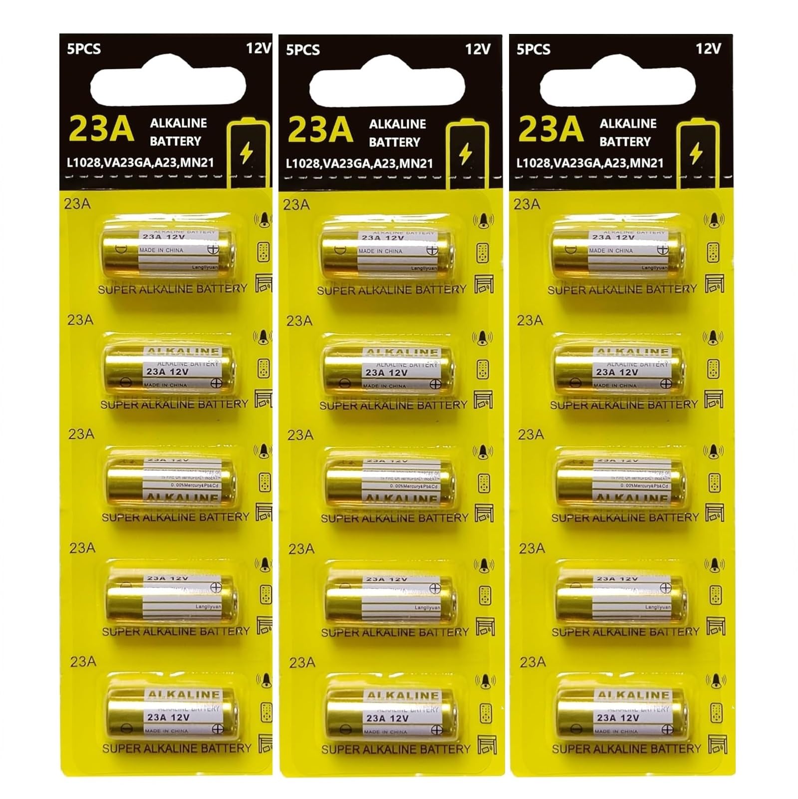 23A 12V Alkaline Battery A23 12V Battery, Long Lasting Batteries for Doorbells, Remote Controls(15 Count)