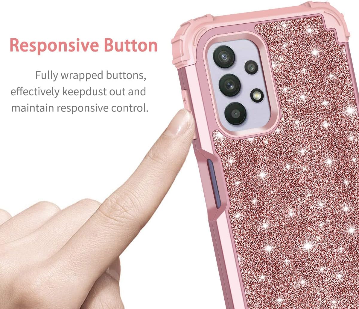 LONTECT for Galaxy A32 5G Case, Galaxy A12 Case, Glitter Sparkly Bling Shockproof Heavy Duty Hybrid Sturdy High Impact Protective Cover Case for Samsung Galaxy A32 5G 2021/A12 2020,Shiny Rose Gold