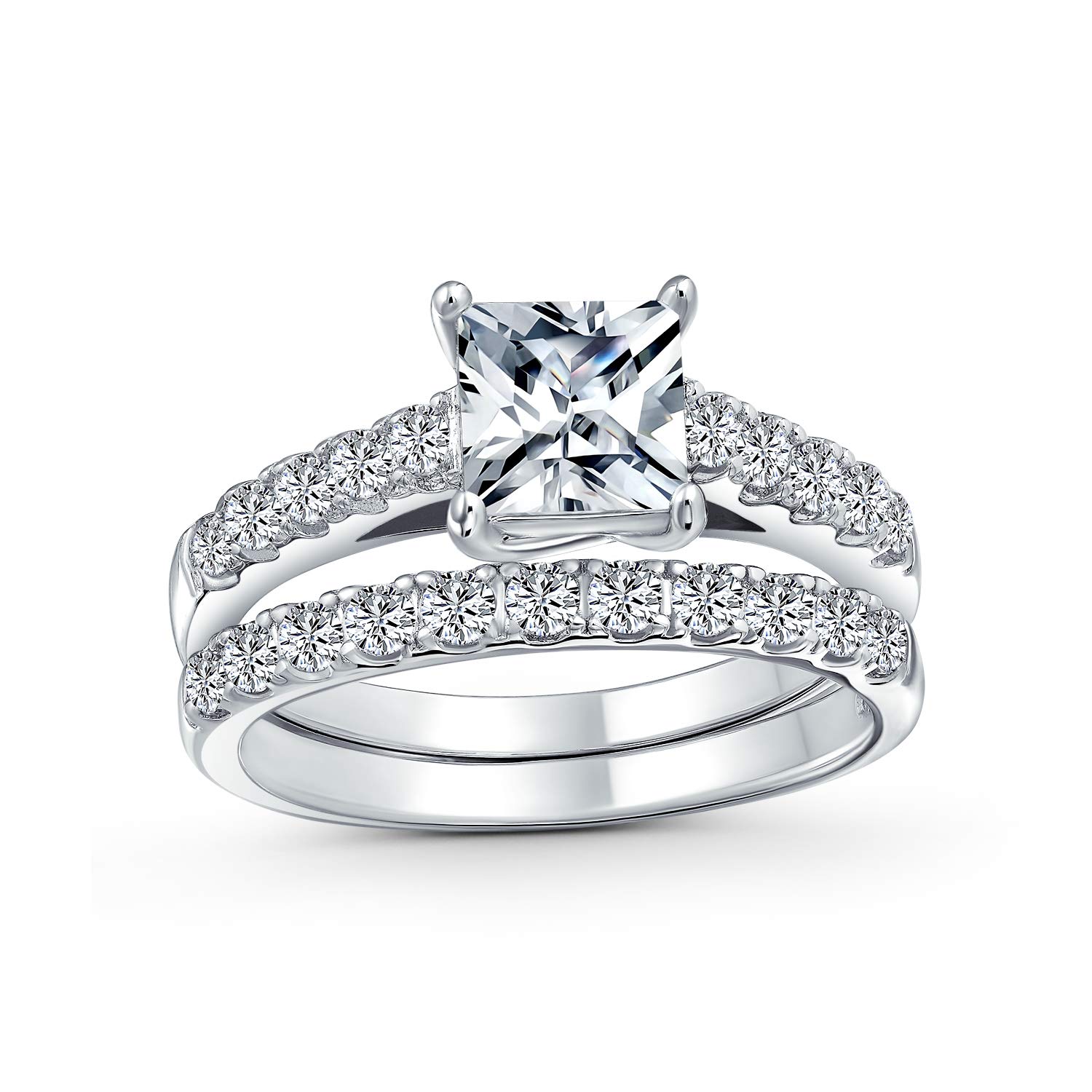 1CT Brillante Zircone Cubico Taglio Princess Quadrato Solitario Montatura Cattedrale Fede Sottile Eternity Pavé AAA CZ Set di Anelli Anniversario Fidanzamento Matrimonio Argento Sterling .925