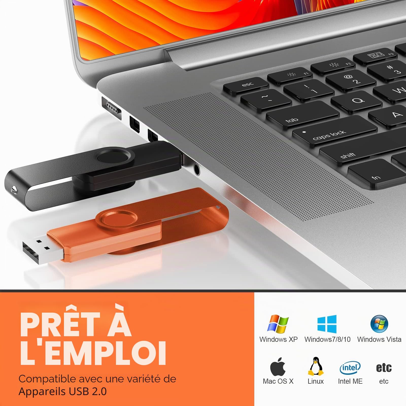 Uflatek Cle USB 8 Go Lot de 10 USB 2.0 Clé USB Flash Drive Rotative Clef USB Couleur Mixte Mémoire Stick Métal Flash Drive avec Cordes