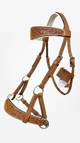 AMAZING HORSE STUFF Brida sin brocas lateral con diseño tallado a mano en la correa para la frente y la nariz en forma ovalada