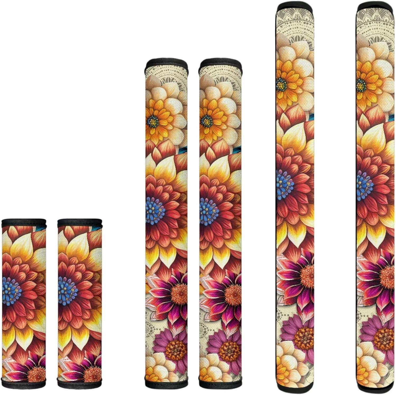 Boho Flower Refrigerator Door Handle Covers Set of 6 Spring Floral Fridge Door Handle Cover for Kitchen Decor,Freezer Oven and Dishwasher Keep Clean