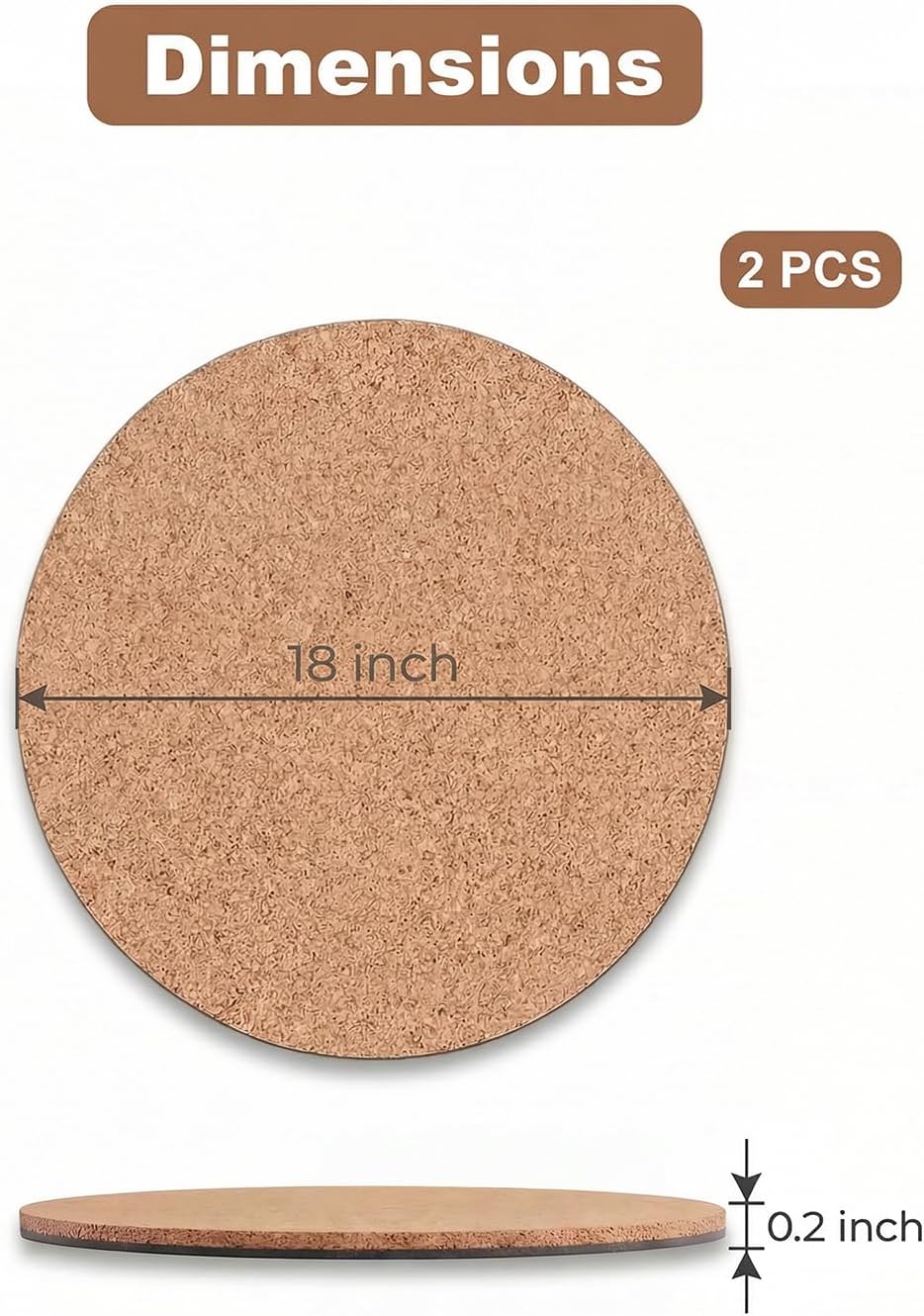 Vensovo Cork Plant Coasters & Saucers – Absorbent Round Mats for Indoor Flower Pots, Planters, Houseplants, Surface Protector for Table & Floor, 2pcs-18inch