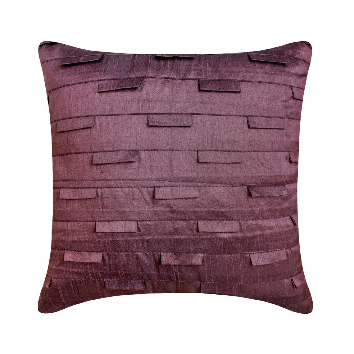 The HomeCentric Plum Accent 40x40 cm (16x16 inch) Cushion Cover, Pintucks Textured Bed Throw, Home Decor Decorative, Square Silk Pillow Cover, Modern Silk Pillowcase - Plum Ocean โ image 1