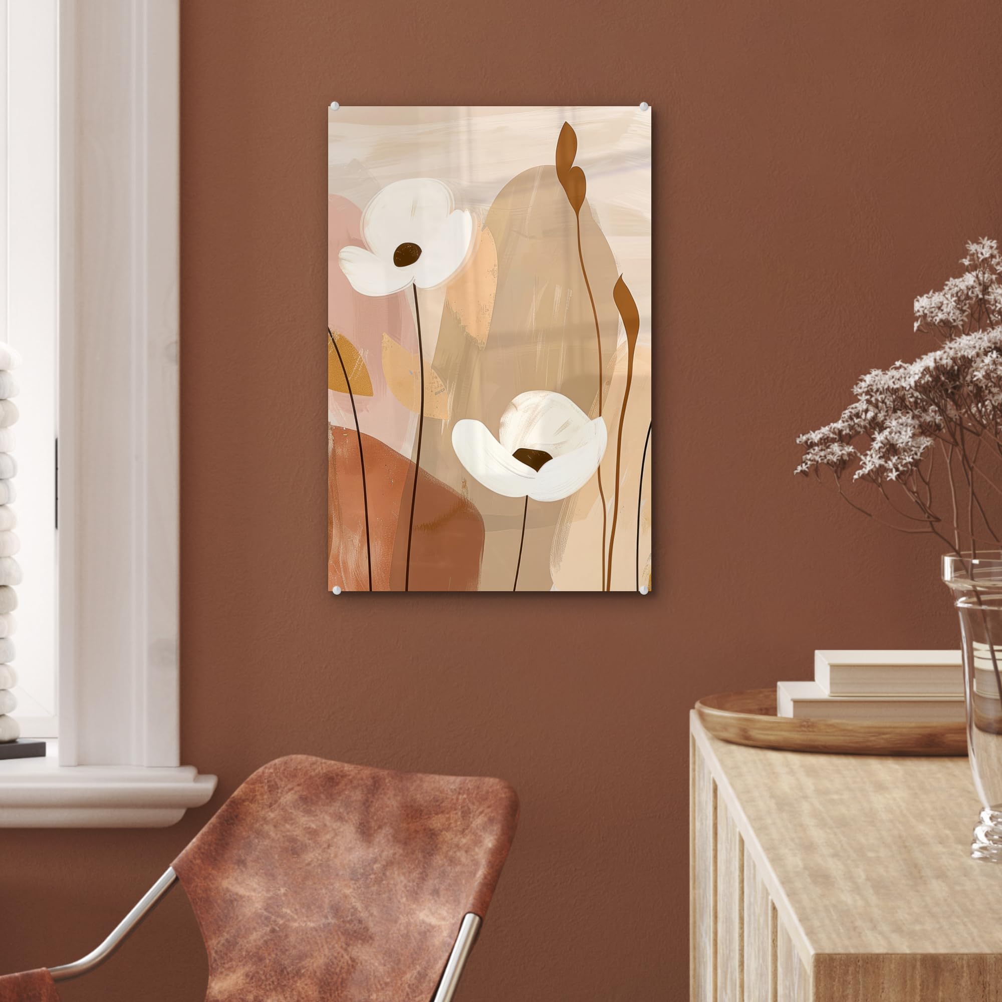 MuchoWow© Quadri Grande Formato 40x60 cm Mini Poster Parete Moderno Interno Stampa Foto Su Vetro Salotto Cornice Murale Arredamento Fiori - Astratto - Beige - Arte
