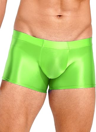 Mufeng Mens Low Waist Underwear Oil Glossy Boxer Shorts Bulge Pouch Swim Trunks Skinny Underpants