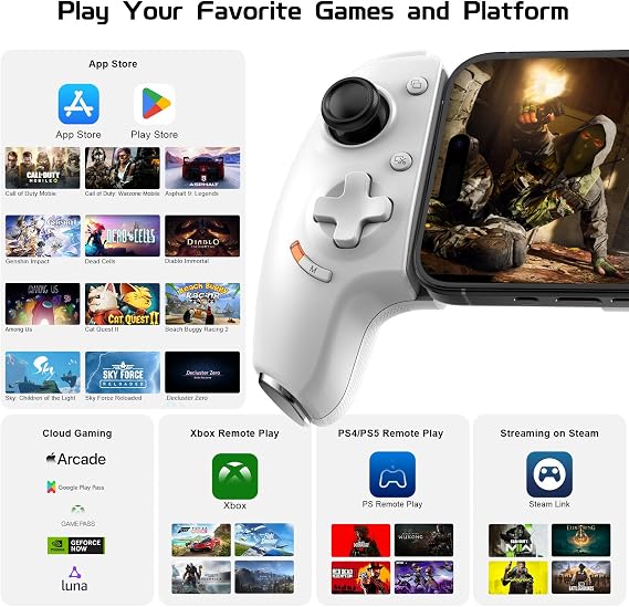 Joso Phone Controller for iPhone 15/iPhone 16 Series & Android (USB-C), Remote Player Gamepad for PS5/PS4/Xbox Console with Hall Effect Joysticks/Hall Trigger, 2 Mappable Buttons, 3.5mm Audio Jack