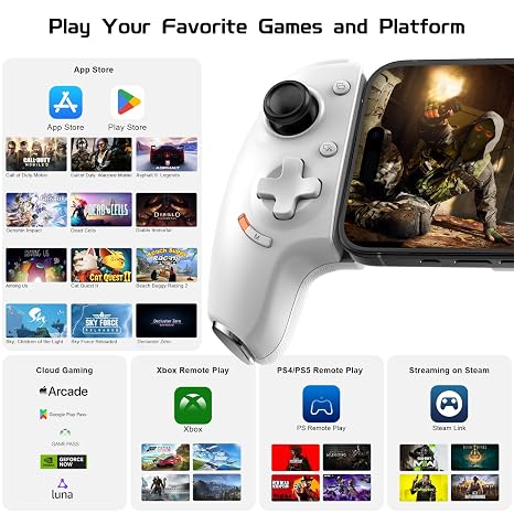 Joso USB C Mobile Gaming Controller, Plug & Play with Hall Effect Joystick/Triggers, 2 Back Buttons/3.5mm Audio Jack, for Cloud/PS/Xbox/PC Remote Play, Universal Phone Gamepad
