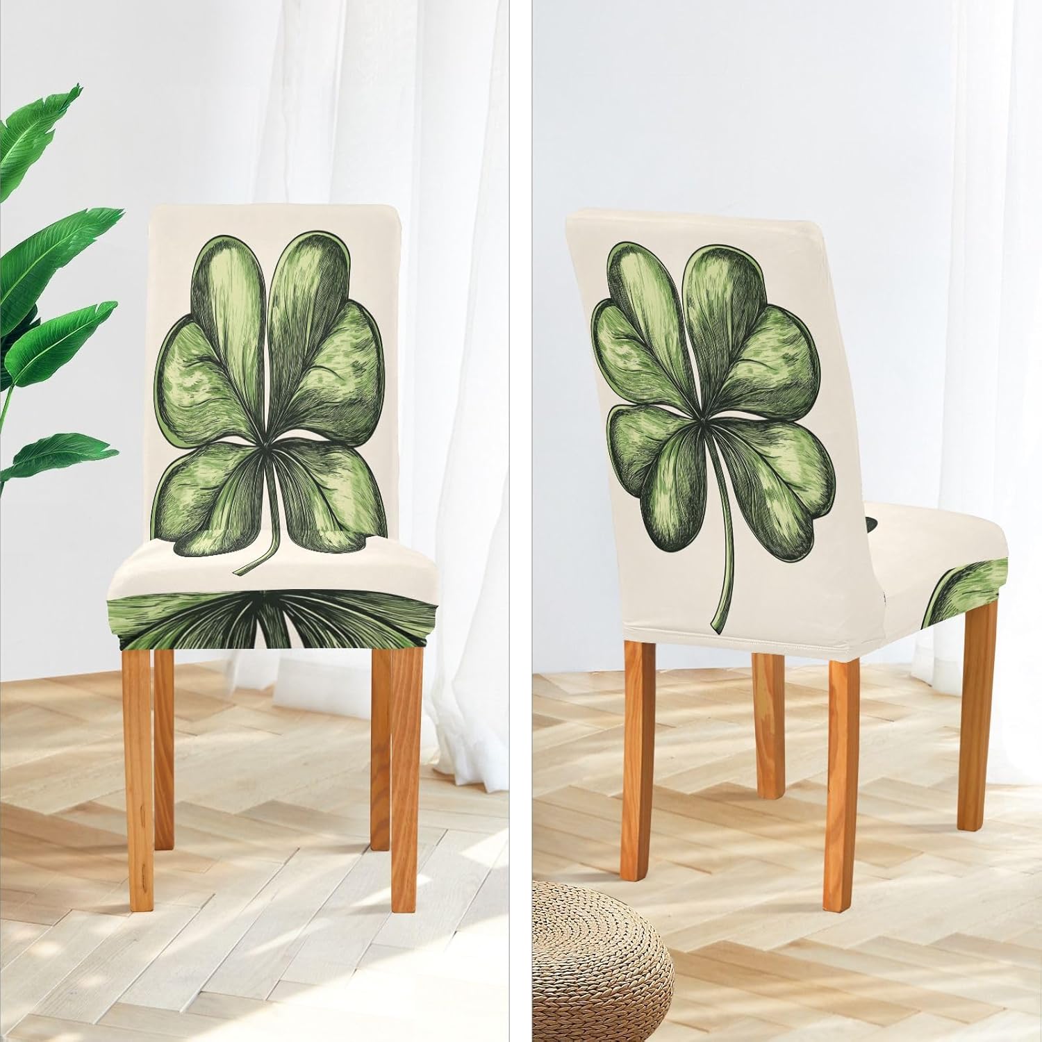 ALAZA Chair Covers for Dining Room, Hand Drawn St. Patrick's Day Four Leaves Stretch Chair Cover Sets Chair Protector Removable Washable for Ktichen Restaurant Hotel
