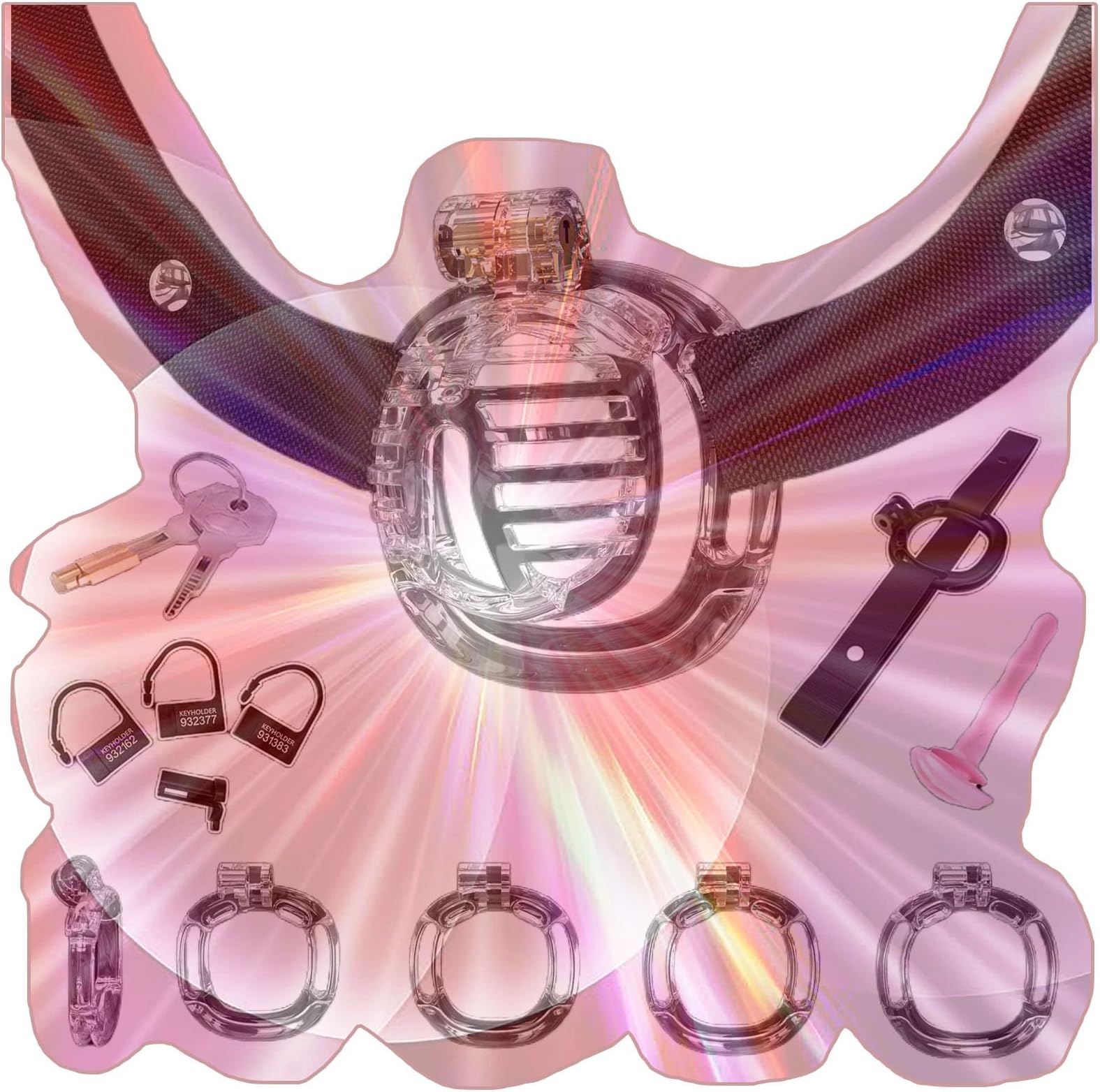 Male Flat Protection Cage Set, Comfortable Flat Cage with 4 Sizes Rings, Waist Belt, Small Tube -USHA27 (M2T)