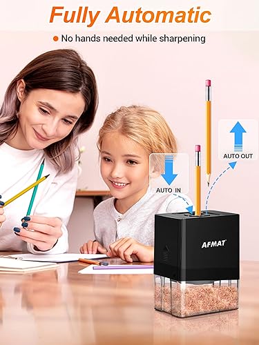 Miniatura 2 de AFMAT PSA8 - Sacapuntas eléctrico totalmente automático, sacapuntas de colores pequeños, sacapuntas manos libres para lápices de 0.315 in, bueno