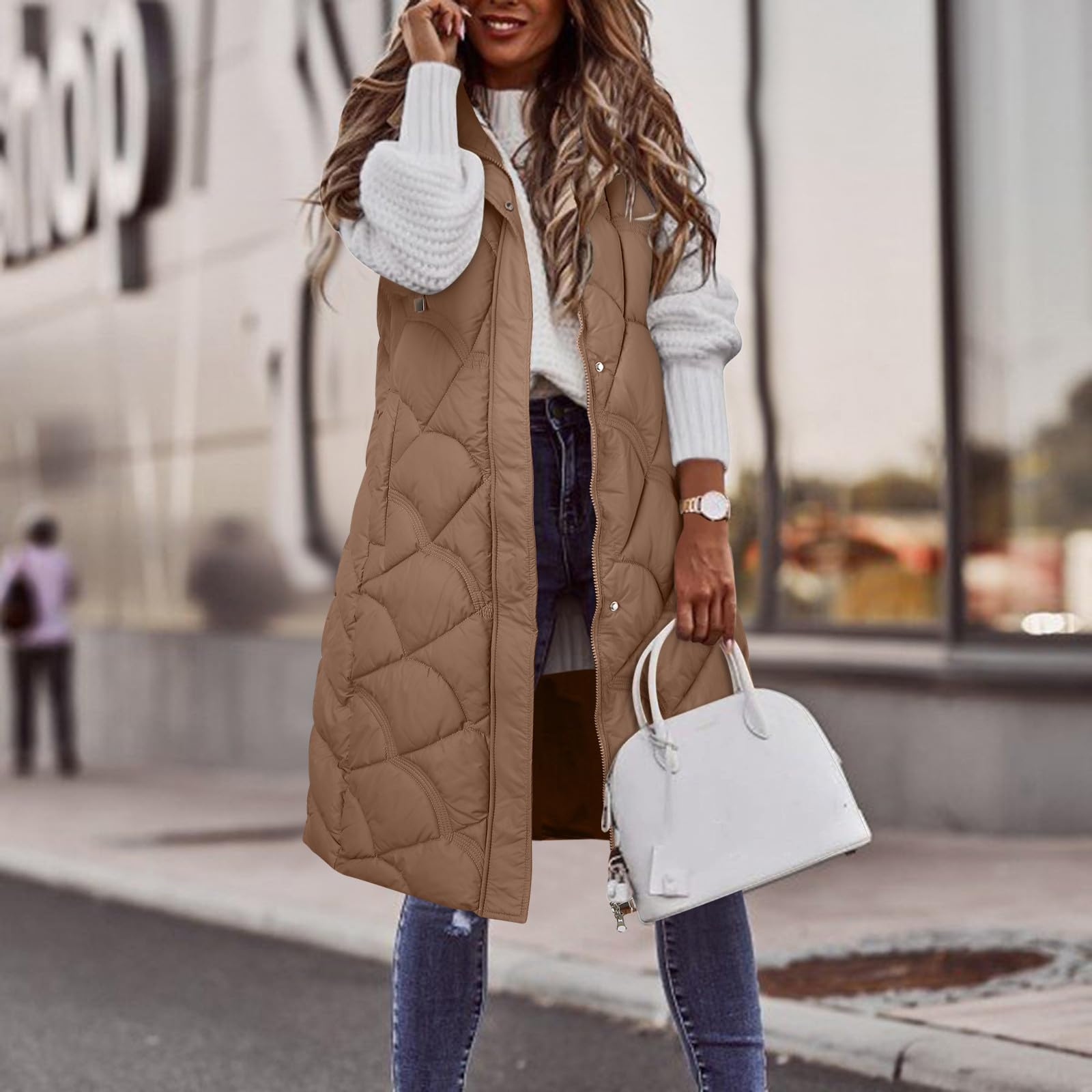 Weste Damen Winter Gilet Mit Kapuze Ärmellose Steppweste Daunenweste Leicht Steppmantel Große Größen Damen-Mäntel Baggy Softshell Weste Warm Elegant lang