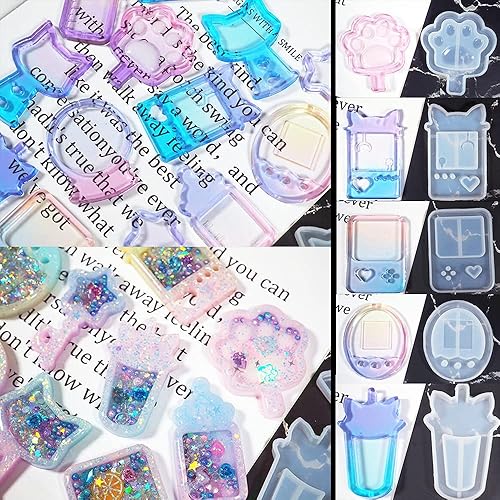Miniatura 6 de Molde de silicona Kawaii Shaker, moldes de resina epoxi UV, consola de juegos, estrella de pata de gato para bricolaje, llavero, colgante,