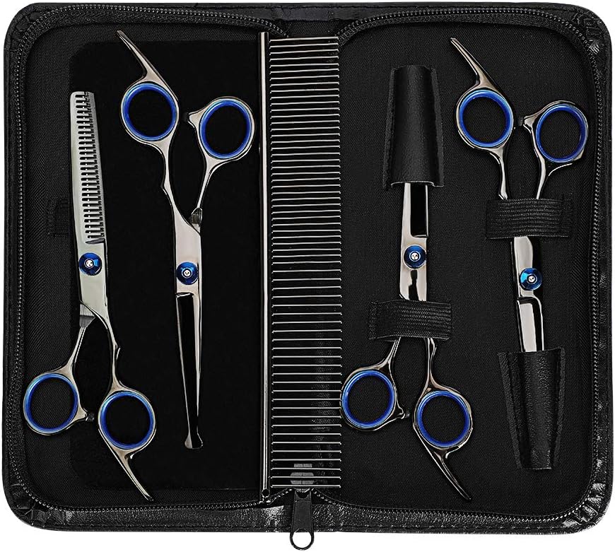 Dog Grooming Scissors Kit, 5 Pieces of Professional Safety Stainless Steel Pet Grooming Scissors for Hair Trimming Sharp and Durable Scissors Kit with Pet Grooming Comb : Pet Supplies