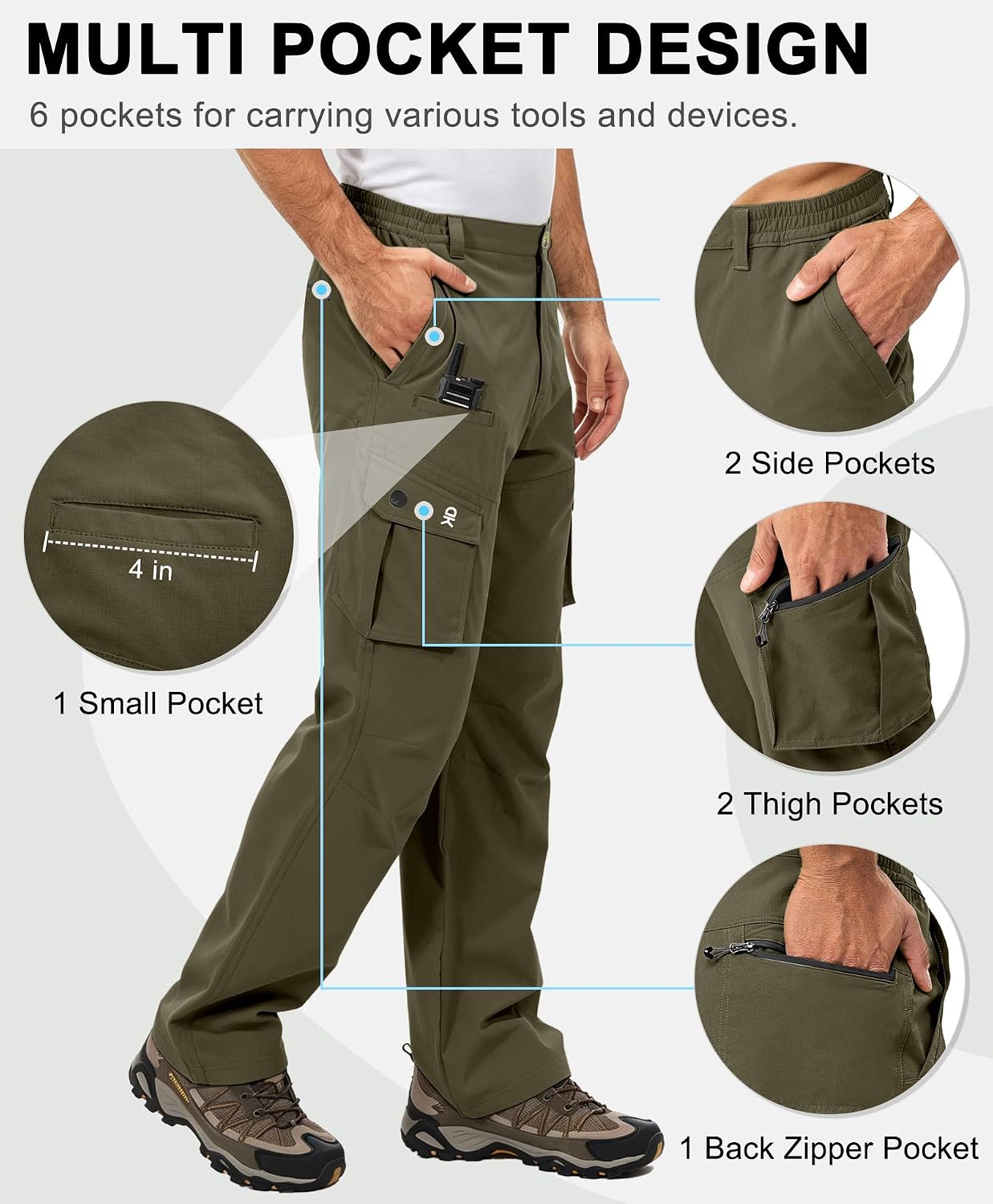 Little Donkey Andy Men's Quick Dry UPF 50+ Cargo Pants, Stretch Lightweight Outdoor Hiking Pants