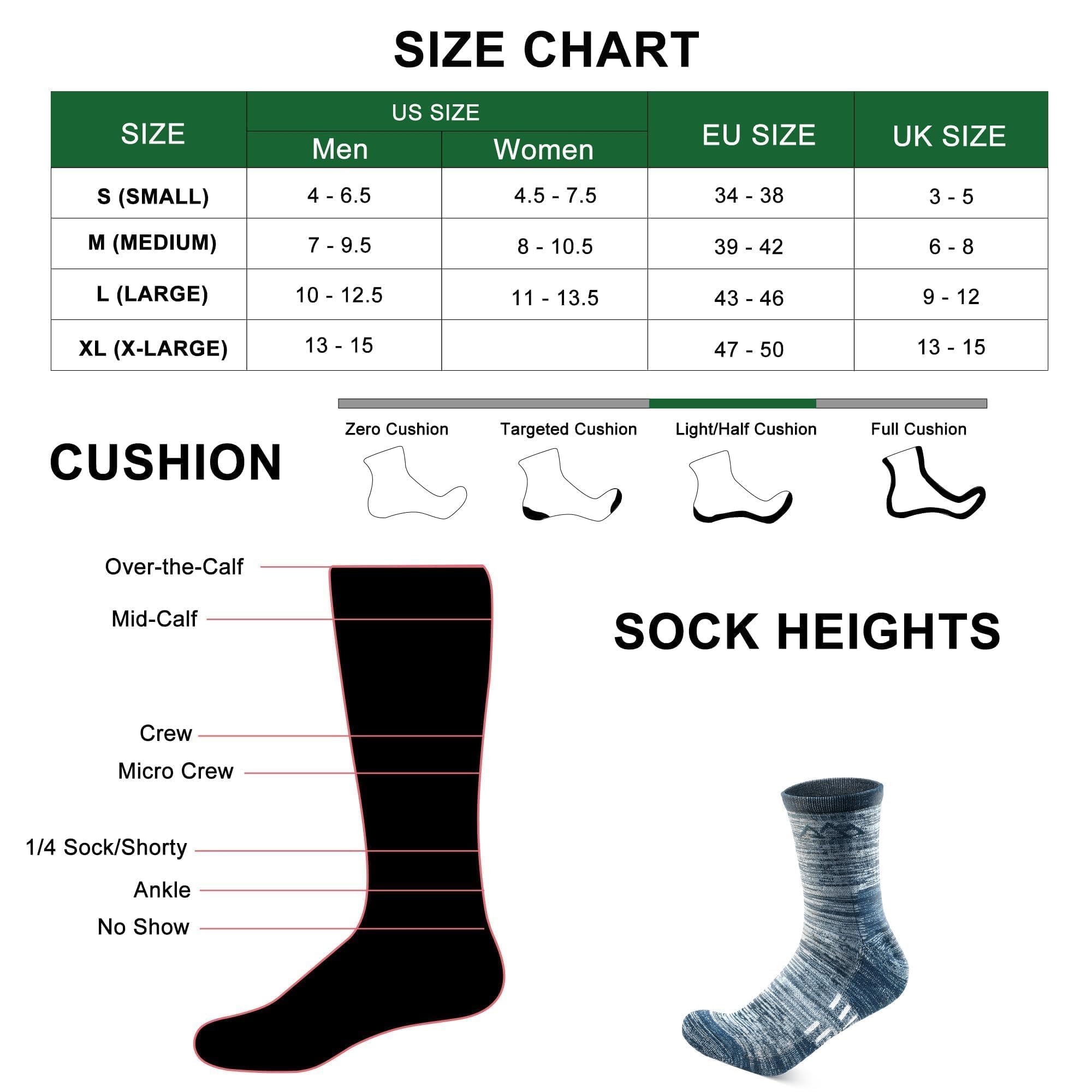 innotree Paquete de 3 calcetines de senderismo de lana merino para hombres y mujeres, micro calcetines acolchados que absorben la humedad, Gris, Azul, Verde, Small