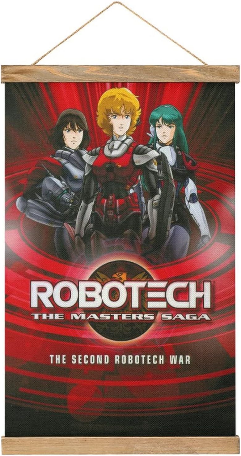 Robotech Macross Saga Scroll Poster Wall Hanging Fabric Decorative Wooden Frame Hanger Magnet Kit Holder Print Photo for Living Room Bedroom Decoration