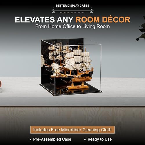 Vista 56 de Better Display Cases Versátil vitrina de acrílico transparente - Caja rectangular grande con base blanca 18" x 12" x 3" (BK09)