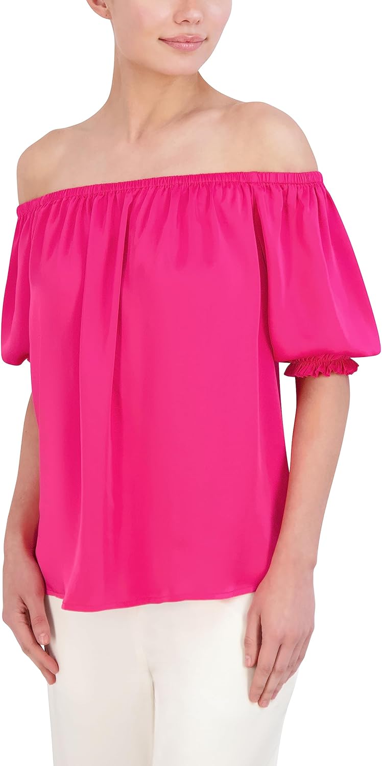 BCBGMAXAZRIA Womens Pullover Off The Shoulder Neck Puff Sleeve Blouse - Image 2