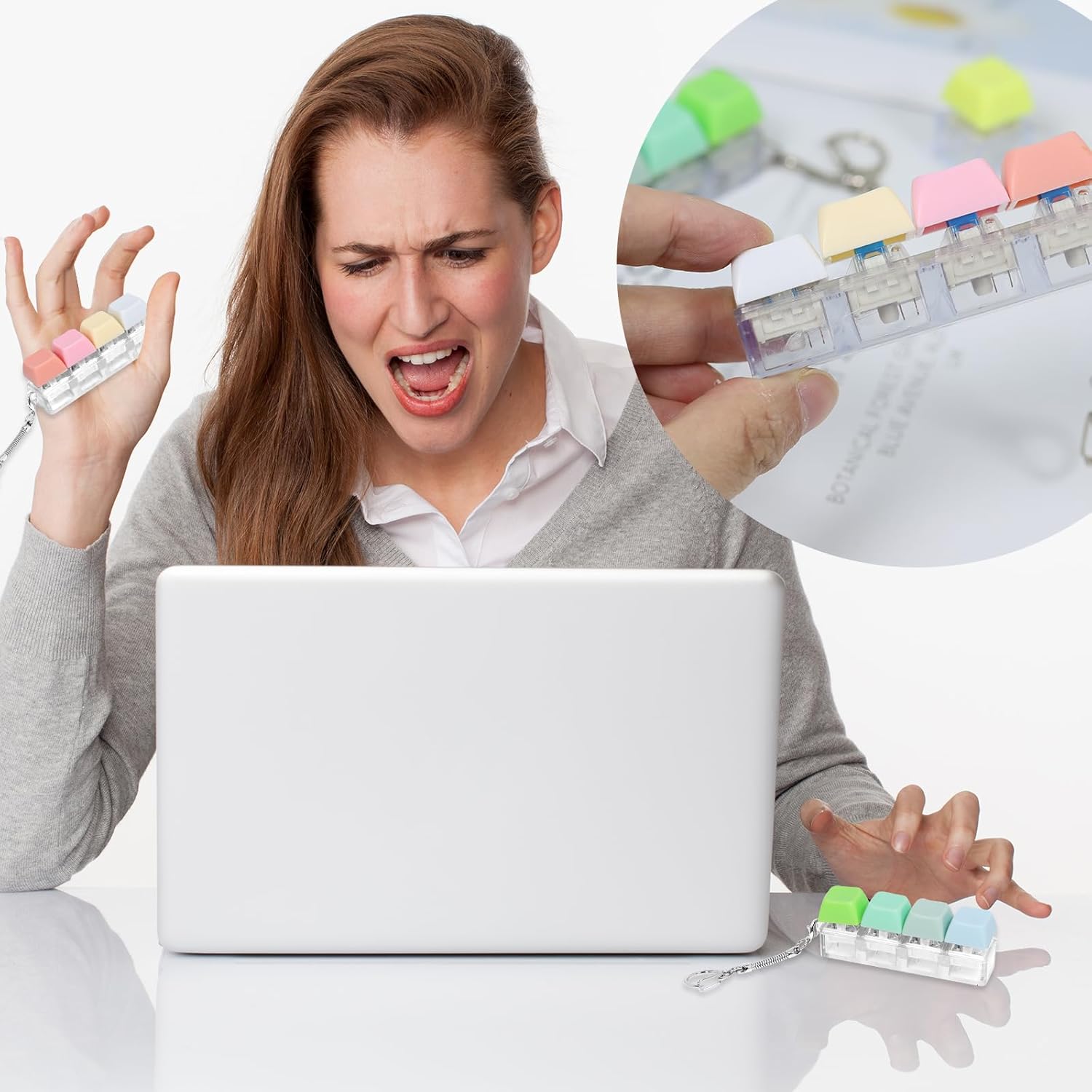 Keyboard Fidget Toys Fidget Clicker Keyboard Button Fidget Keychain Decompression Toys for Stress Relief Office Pass the Time or Gift