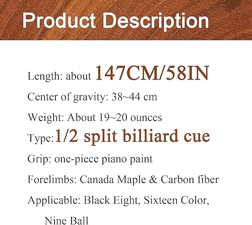 Miniatura 2 de Tacos de billar profesionales 12 construcción dividida 13MM 58 pulgadas 20 oz taco de piscina con bolsa, tubo de fibra de carbono delantera (color 4)