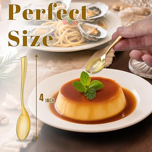 Vista 2 de WDF 300 mini cucharas de plástico doradas – Cucharas de postres de plástico dorado de 4 pulgadas, cucharas desechables resistentes perfectas para Oro